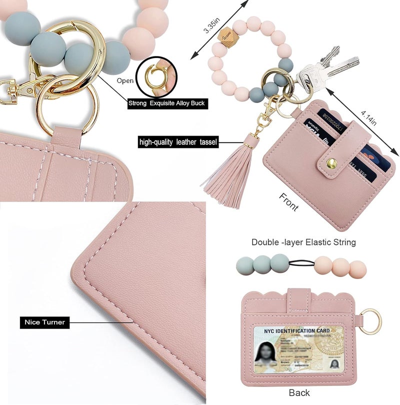 TSNSOEEO Keychain Wallet Wristlet Small Credit Card Holder Bracelet Key Chain Purse Bangle Tassel Beads Key Rings for Women - Image 3